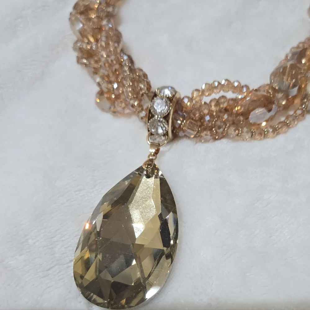 Gold and Crystal Multistrand Statement Necklace - Picture 2 of 7